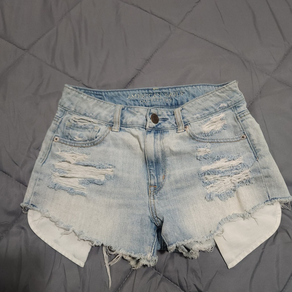 American Eagle Outfitters Hi-Rise Festival Denim Shorts Light Wash Distressed 2